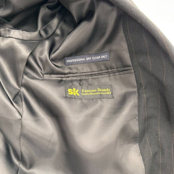 Tailors Row Mens Pinstripe Black Wool Suit Jacket Blazer 46R Single Breasted - Picture 3 of 12